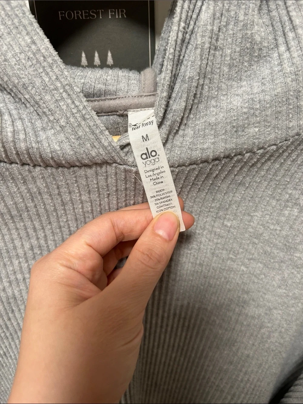 ALO Yoga Gray Ribbed Cropped Hoodie Sweater